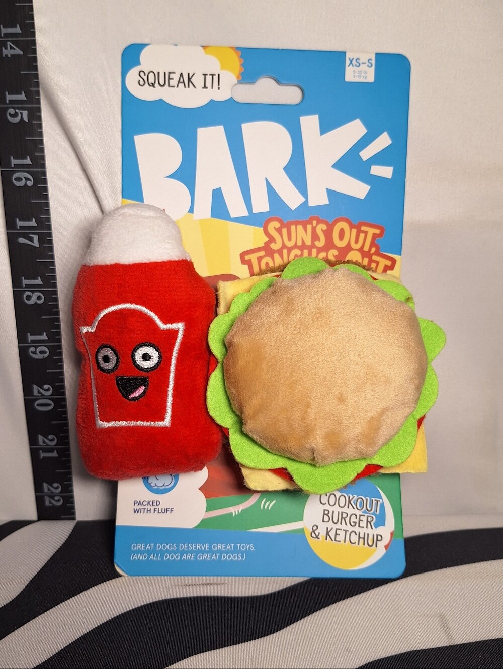 NWT Bark Cookout Burger And Ketchup Dog Toy XS-S